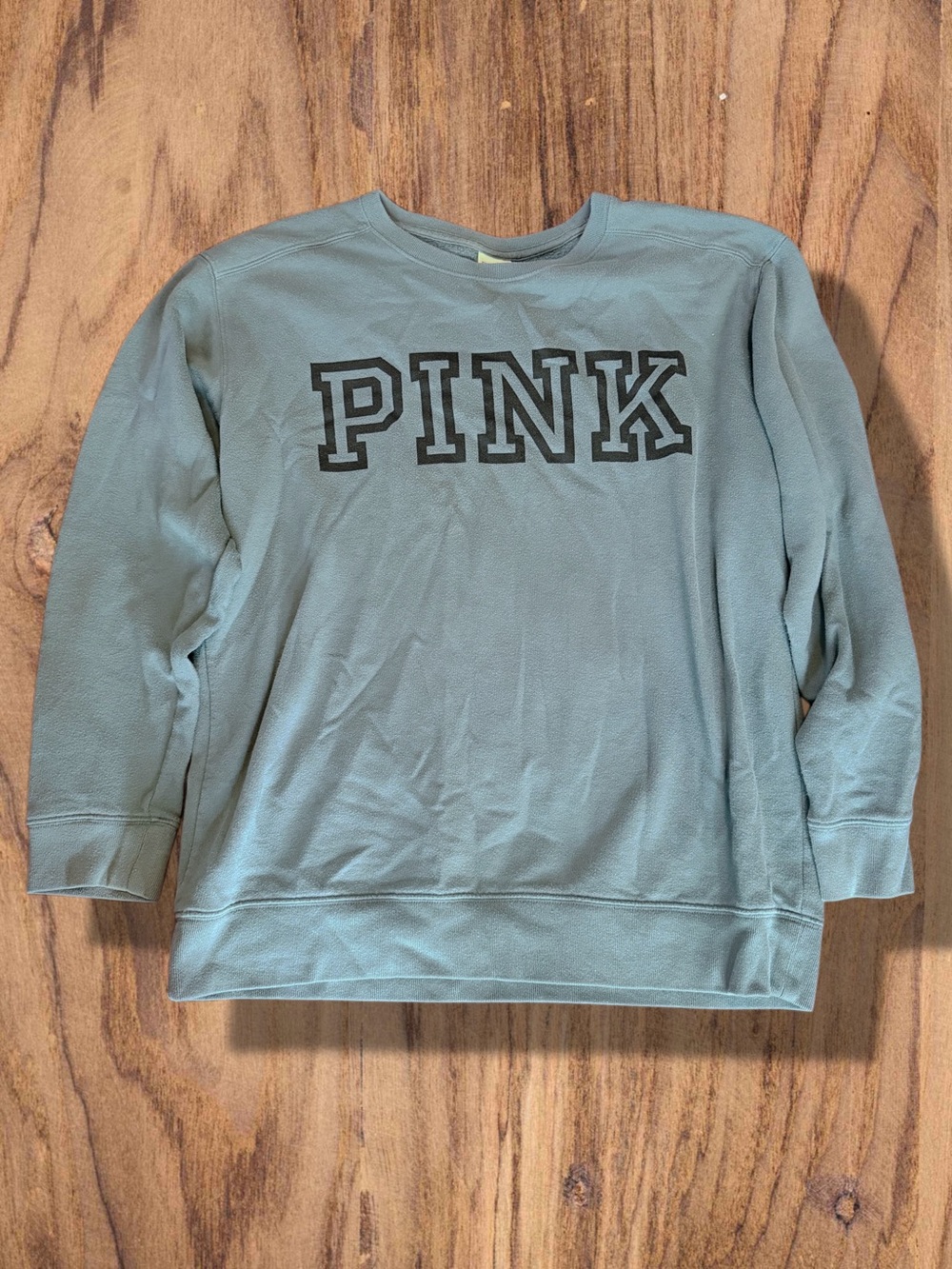 PINK Victoria's Secret Sage Green Crewneck Sweatshirt with Black Logo